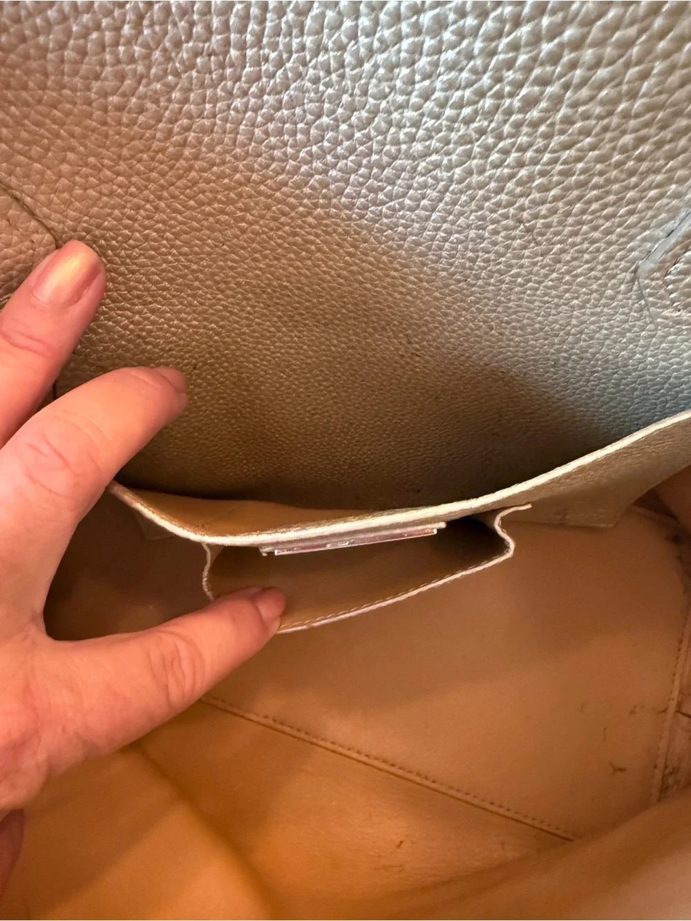 Tory Burch Metallic Champagne Gold Pebbled Leather Large Tote